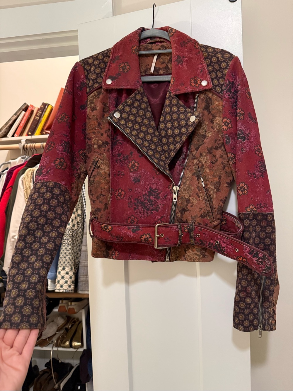 Free People Floral Patchwork Leather Jacket